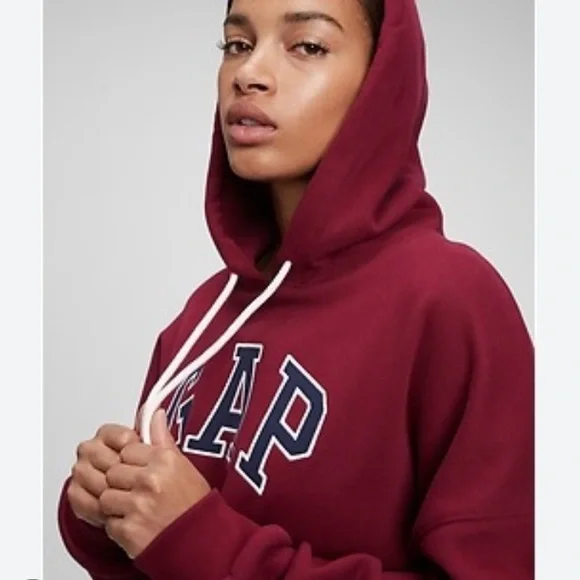 Gap Cropped Maroon Hoodie Navy Logo XS - Picture 3 of 4